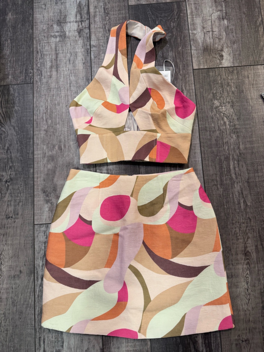 C/MEO Collective Pale Pink Pleated Top with Tangerine Accents